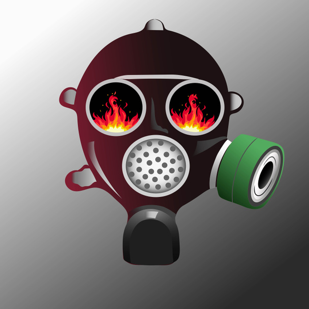 illustration de masque à gaz et le feu dans des lunettes sur gris - Photo, image