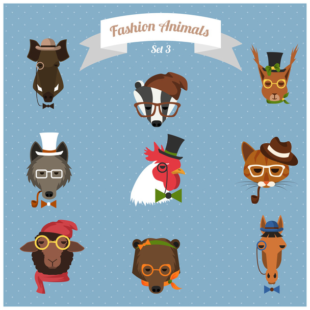 Fashion Hipster Animals set 3 - Vector, Image