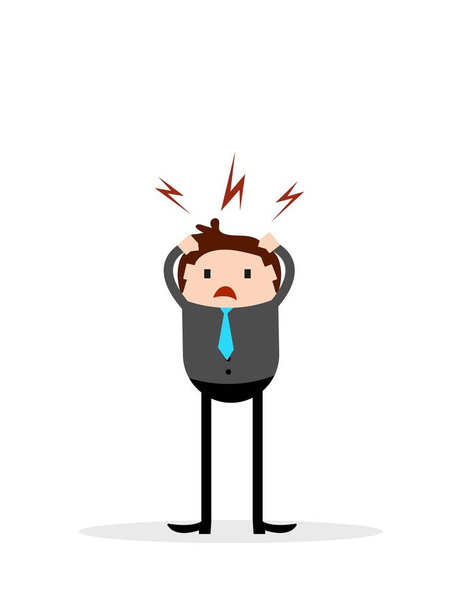 Infeliz hombre de negocios teniendo dolor de cabeza estilo plano - Vector, Imagen