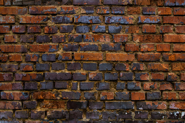 Very old brick wall. Dirty worn bricks close up. - Photo, image