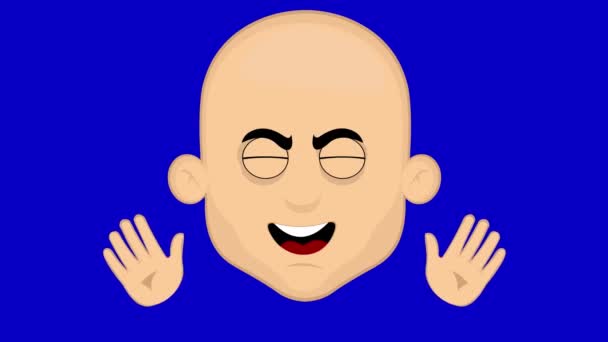 Loop animation of the face of a cartoon bald man waving with his hands,on a blue chroma key background - Footage, Video