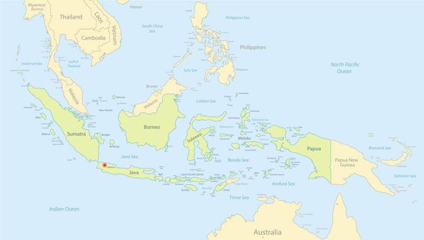 Indonésie carte détaillée avec les États voisins, îles avec noms, cartes classiques vecteur de conception - Vecteur, image