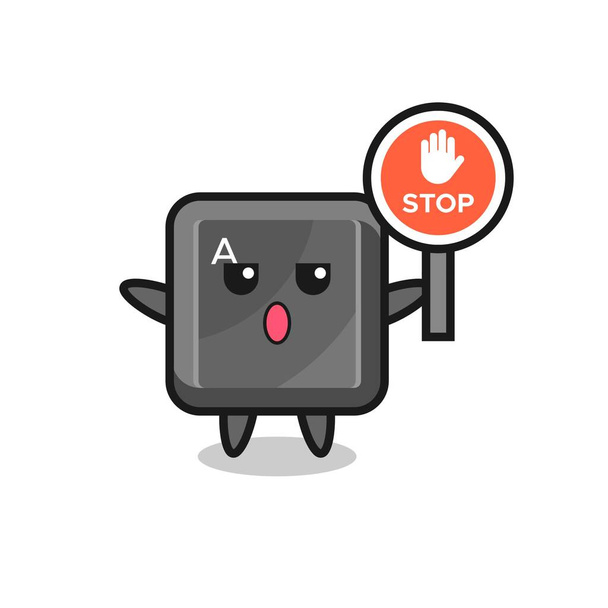 keyboard button character illustration holding a stop sign , cute design - Vector, Image
