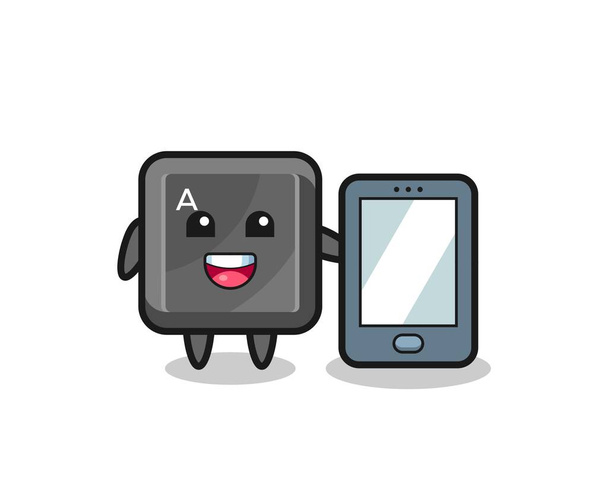keyboard button illustration cartoon holding a smartphone , cute design - Vector, Image