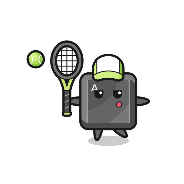 Cartoon character of keyboard button as a tennis player , cute design - Vector, Image