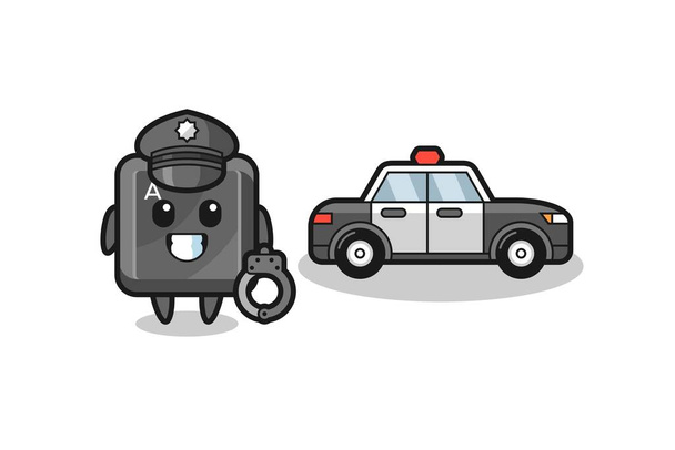 Kreslený maskot tlačítka klávesnice jako policie, roztomilý design - Vektor, obrázek
