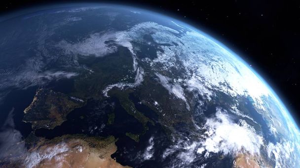 3D-kuva maapallosta keskittyy Eurooppaan avaruudesta katsottuna - Valokuva, kuva