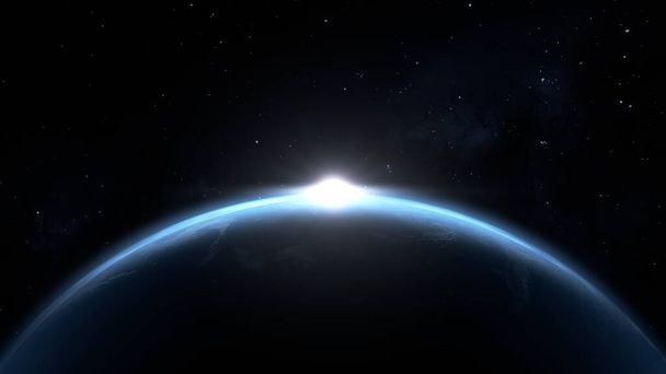 Illustrazione 3D dell'alba della terra vista dallo spazio - Foto, immagini
