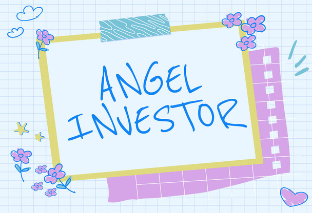 Az Angel Investor aláírása. Internet Concept magas nettó értékű egyén, aki biztosítja a pénzügyi háttér üres keret díszített elvont modernizált formák Virágok és lombozat. - Fotó, kép
