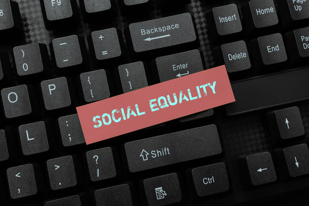 Conceptual display Social Equality. Concept meaning applies concerns of justice and fairness to social policy Converting Written Notes To Digital Data, Typing Important Coding Files - Photo, Image