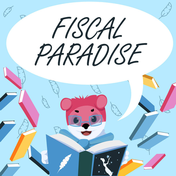 Kézírás jel Fiscal Paradise. Üzleti áttekintés A közpénzek pazarlása nagy aggodalomra ad okot Fox szemüveggel Ülés a könyvtárban Könyvtanulmány olvasása. - Fotó, kép
