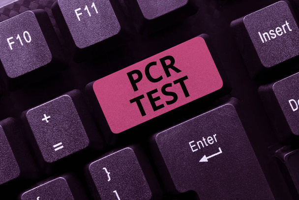 Kavramsal başlık PCR Testi. DNA 'nın kısa seqeunce içindeki viral genomun nitel tespiti anlamına gelen kavram Yeni Ürün Anahtar Konsepti, Yazım Filmi Yazılımı - Fotoğraf, Görsel