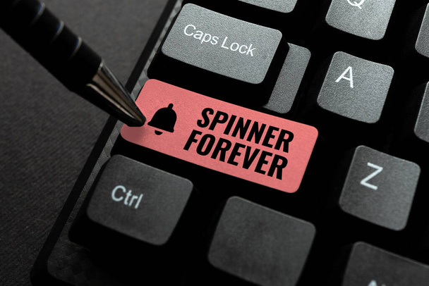 Szöveg megjelenítése Spinner Forever. Internet Concept stresszoldó mutatja, aki hajlamos a fidget Lapos felső Absztrakt Író Gyakorlás Sebesség Gépelés, Programozó hibakódok - Fotó, kép
