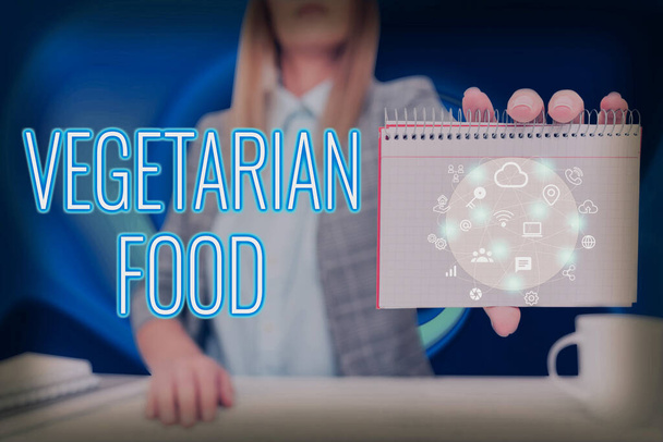 Рука написання знаку Вегетаріанська їжа. Концептуальна фотографія Вегетаріанська їжа Леді Пресування Екран мобільного телефону Показ футуристичної технології
 - Фото, зображення