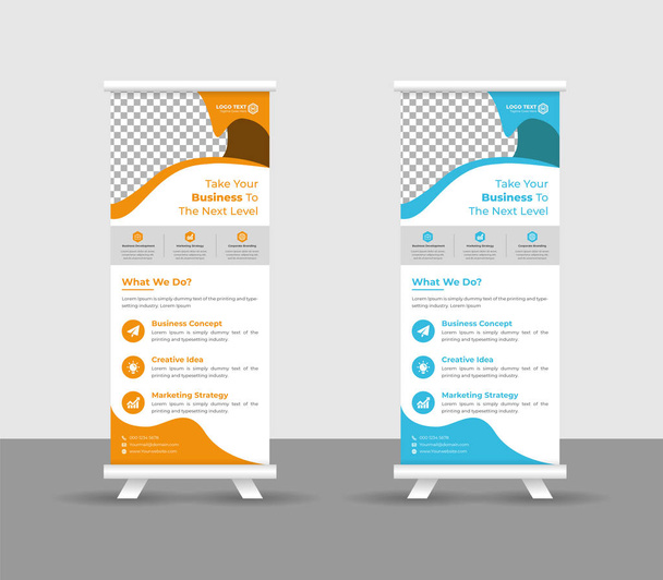 Business Roll up banner stand template design, σύγχρονη φορητή στέκεται εταιρική roll-up banner διάταξη, τραβήξτε επάνω, διανυσματική απεικόνιση, επιχειρηματικό φυλλάδιο, Εταιρική banner - Διάνυσμα, εικόνα