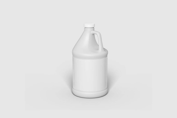 Weiße Kunststoffkanne isoliert auf weißem Hintergrund. 3D-Rendering. Attrappe - Foto, Bild