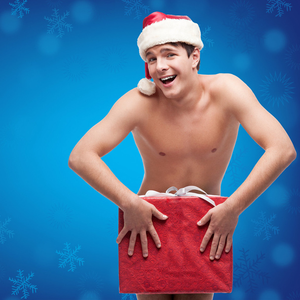 funny naked christmass man - Foto, afbeelding