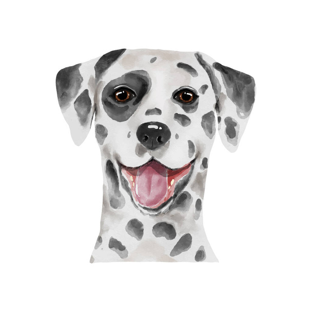 Kutya dalmát akvarell festmény. Imádnivaló kiskutya állat elszigetelt fehér háttérrel. Realisztikus aranyos kutya portré vektor illusztráció. - Vektor, kép