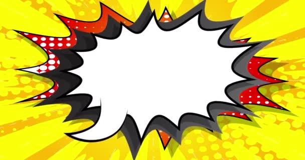 Livro em quadrinhos Animação de bolhas de fala em pop art, estilo quadrinhos. Retro mangá cartoon elements moving on yellow background. - Filmagem, Vídeo