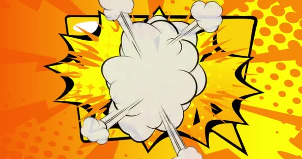 Comicbuch Speech Bubble Animation in der Pop-Art, Comicstil. Retro-Manga-Cartoon-Elemente bewegen sich auf gelbem Hintergrund. - Filmmaterial, Video