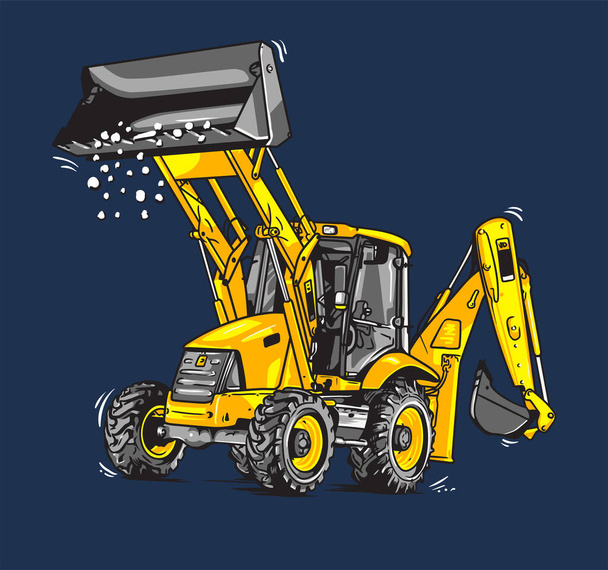 Construção máquina pesada indústria de trabalho. Equipamento de escavadeira. Ilustração vetorial - Vetor, Imagem