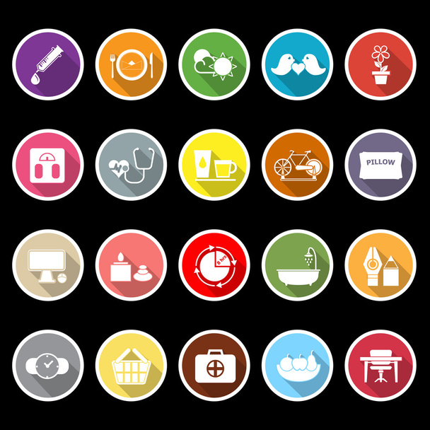 Health behavior flat icons with long shadow - Vector, Image