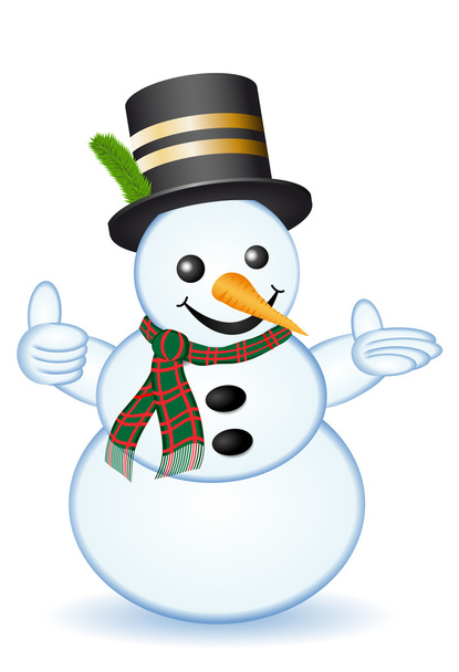 duim omhoog sneeuwpop op witte achtergrond - Foto, afbeelding