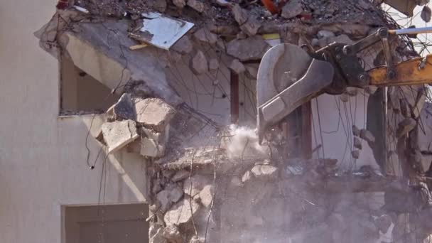Building Demolition Moment with Column Breaker Excavator Footage. - Footage, Video