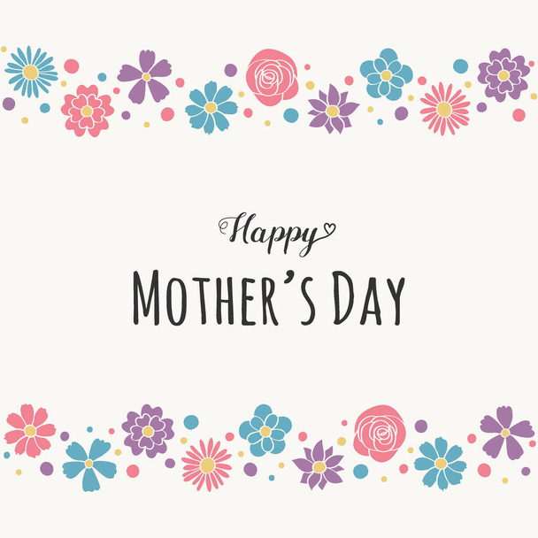Mother's Day card with hand drawn colourful cute flowers and greetings. Vector - Vector, Imagen