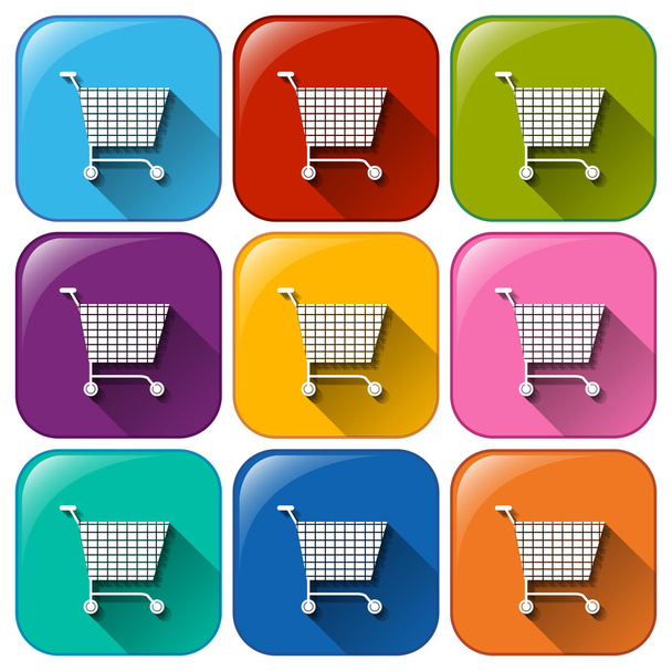 Round icons with grocery carts - Vector, imagen