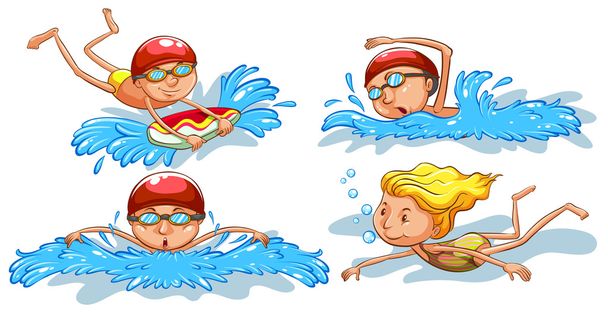 Coloured sketches of people swimming - Vector, Image