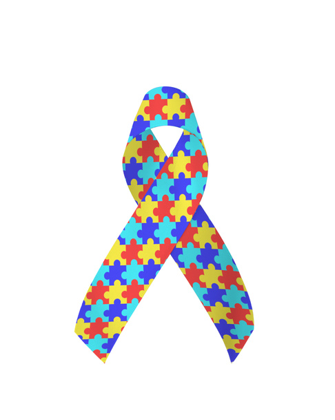 World Autism Awareness day with puzzle or jigsaw pattern ribbon isolated with clipping path on white background for mental health care concept for autistic children and adult - Photo, image
