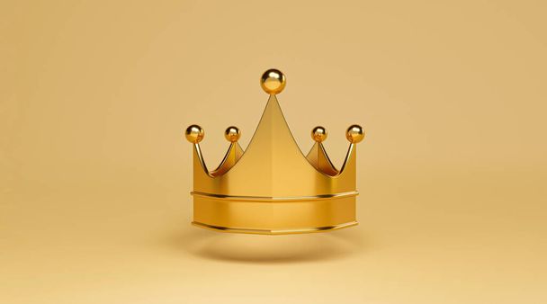 Corona dorada sobre fondo amarillo para el concepto del tesoro del rey por 3d render. - Foto, imagen