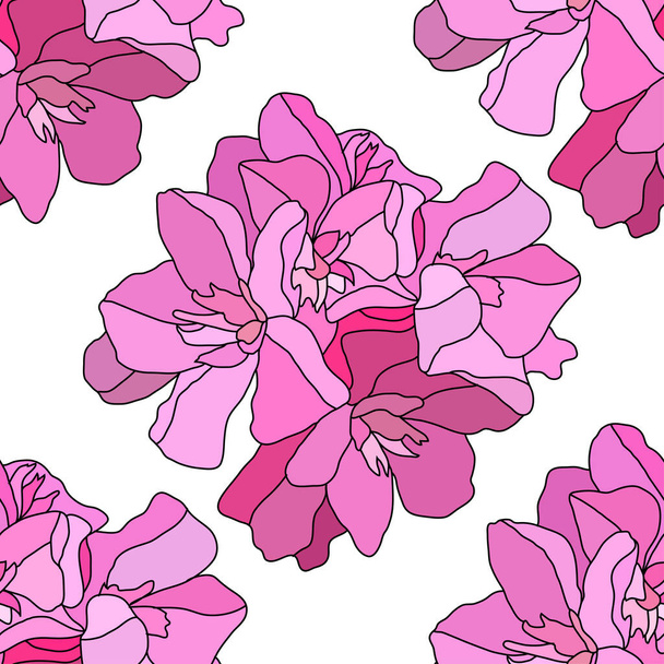 Elegantní bezešvý vzor s růžovými oleandrovými květy, designové prvky. Květinový vzor pro pozvánky, karty, tisk, dárkový obal, výroba, textil, tkaniny, tapety - Vektor, obrázek
