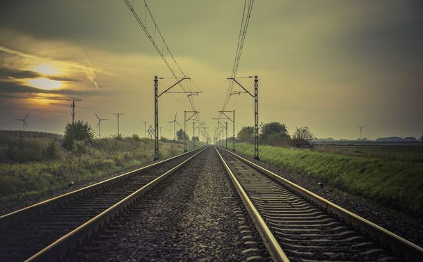 Train tracks at sunset - Fotoğraf, Görsel