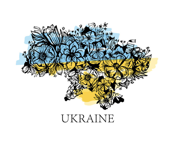 Ucrania en mi corazón. ¡Gloria de Ucrania! Apoyo a Ucrania, bandera ucraniana con un conjunto de iconos de concepto de Rezar por Ucrania. Guardar de Rusia pegatinas para los medios de comunicación. Ilustración vectorial - Vector, imagen