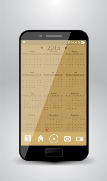 Smartphone with calendar for year 2015 - Vektori, kuva