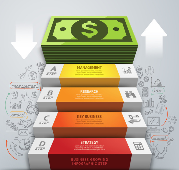 Money business staircase conceptual infographics. - Vektor, Bild