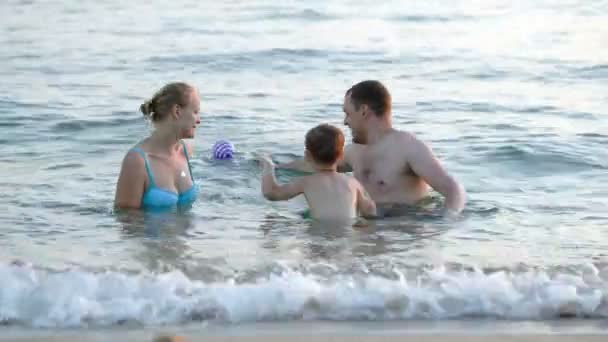 両親と息子の海で遊ぶ - 映像、動画