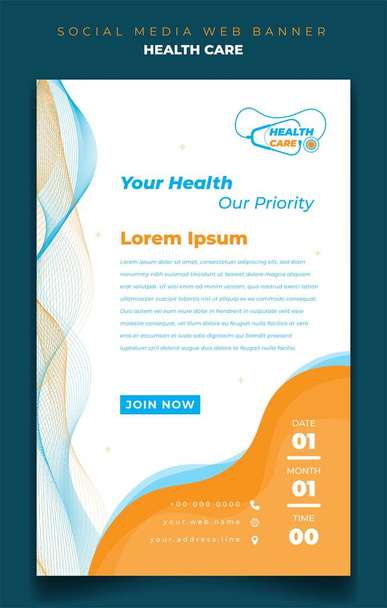 Web Banner šablona design s bíle modrým žlutým pozadím pro design zdravotní péče - Vektor, obrázek