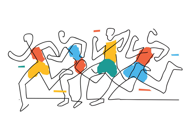 Running race, line art stylized.Expressive Illustration of group of running racers. Continuous line drawing design. Vector available. - Vector, Image
