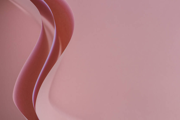 Abstrakte farbige Papiergeometrie Komposition monochromen Hintergrund in rosa Farbe mit geschwungenen Linien und Formen - Foto, Bild