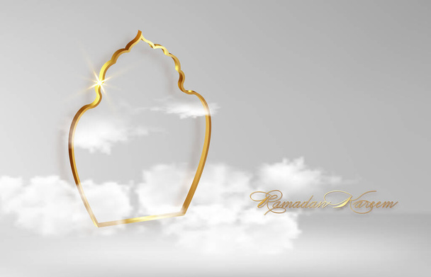 janela árabe de ouro Símbolo islâmico Ramadã Kareem no conceito céu para o festival da comunidade muçulmana. Banner template vector illustration on white sky background - Vetor, Imagem