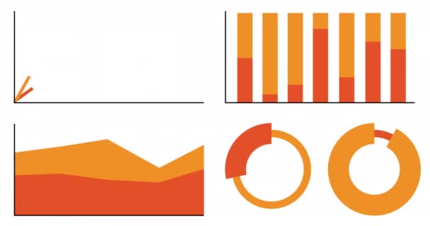 Conjunto de Infográficos Animados. Animação de quatro gráficos diferentes e gráficos na cor laranja isolado no fundo branco - Filmagem, Vídeo