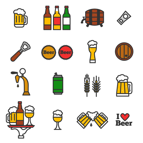Пиво барвисті векторні іконки набір пляшка, скло, пінту
 - Вектор, зображення