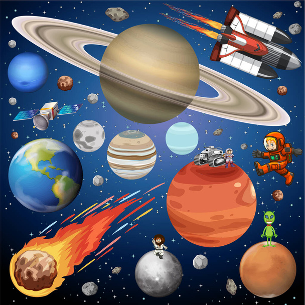 Set of space objects in space illustration - Vector, Image