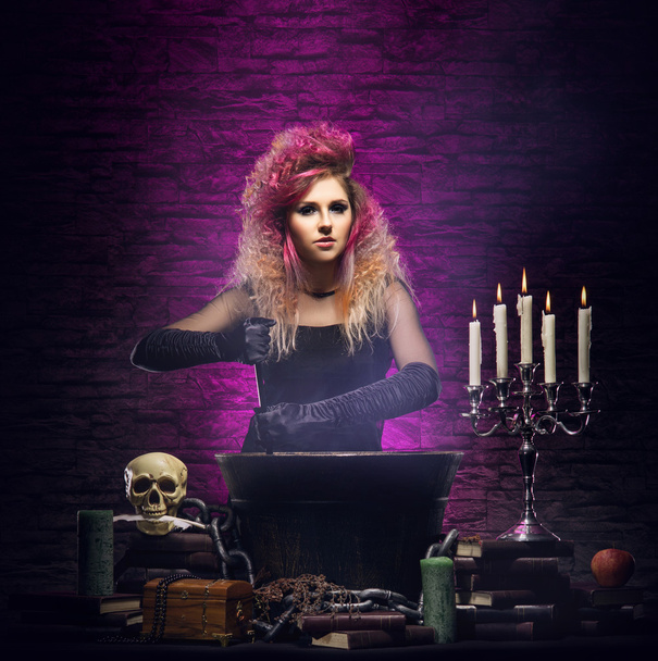 Young and beautiful witch in dungeon - Zdjęcie, obraz