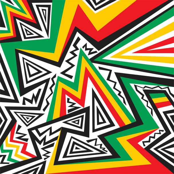 Абстрактне тло з нерегулярними лініями і різними візерунками і з ямайською кольоровою темою. - Вектор, зображення