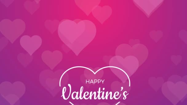 Cuore di sfondo per San Valentino. Illustrazione animata con cuori in movimento in rosa e viola con testo - Filmati, video