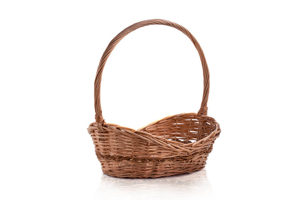 Empty wicker basket isolated with copy space isolated on white background - Photo, Image